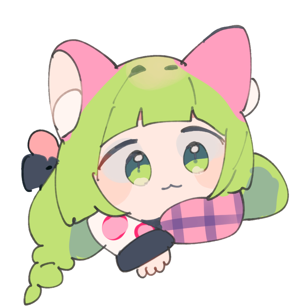 A chibi headshot of Poneko lying down belly first.